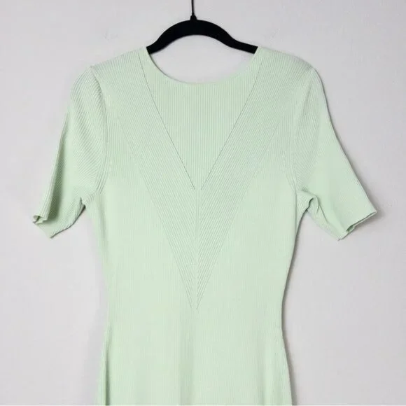 NWT Maje Ruche Tie Back Midi Dress 40 Vert L Ribbed Knit Stretch - Picture 7 of 15